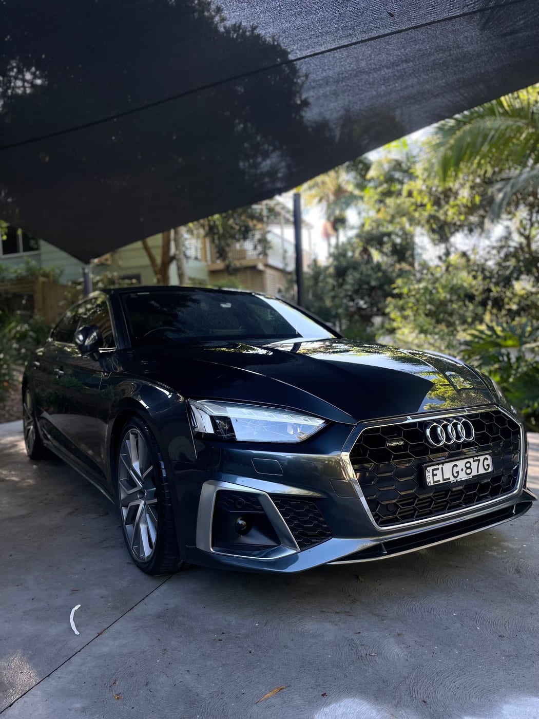 Freshly detailed dark Audi coupe, Central Coast
